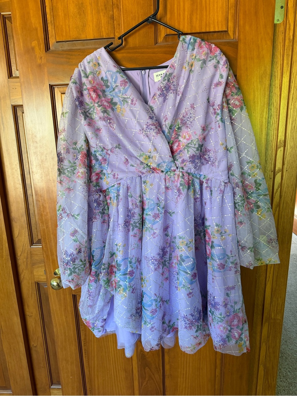 JessaKae Lavender Floral Glitter Party Dress